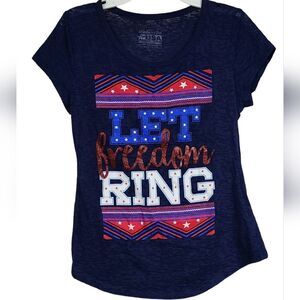 Patriotic Burnout Tee Juniors Small Let Freedom Ring American Red White Blue Top